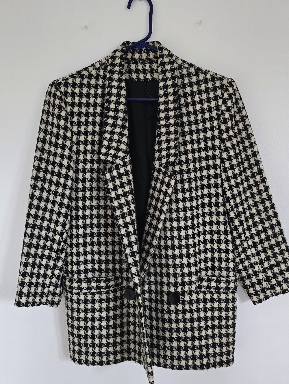 Women’s Size 6 M Stephen Douglas Ltd Black & Cream Check Tweed Blazer Jacket USA